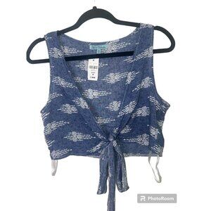 LF Festival Crop Top Front Tie Mint Vanilla $114 NWTS Concert Boho Western N